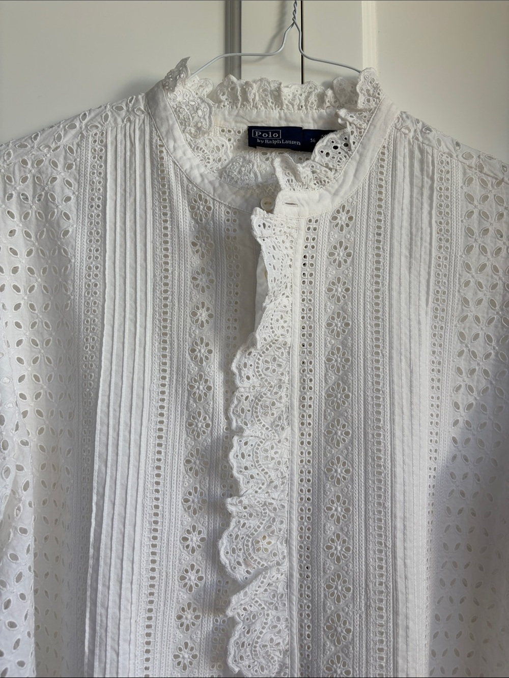 Polo by Ralph Lauren White Eyelet Ruffle Front Blouse nwot - Picture 15 of 17